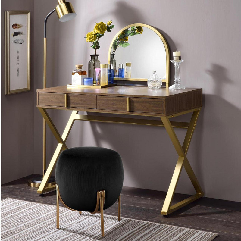 Bureau de coiffeuse 2 tiroirs avec miroir et plateau à bijoux