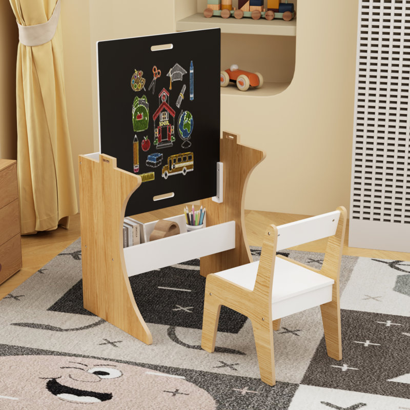 Ensemble de table pour enfants avec chaise - Bureau d'étude en bois convertible et tableau noir pour le jeu créatif