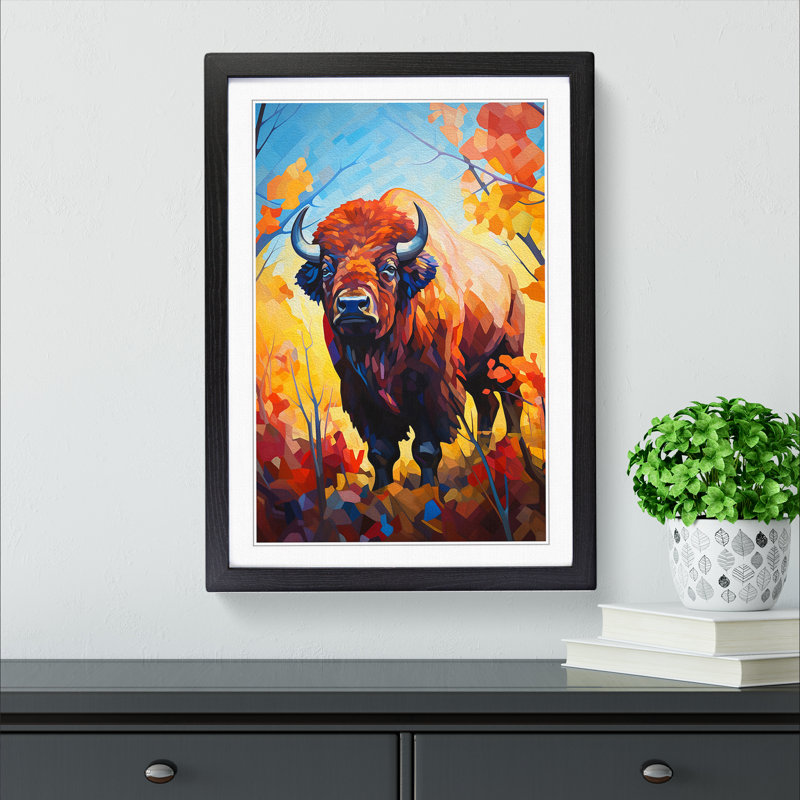 Buffalo Cubism Art - Framed Print, Black Framed, 34cm H x 25cm W x 2cm D