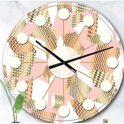 Or et cubes de rose I - horloge murale moderne Mid-Century