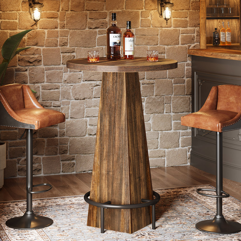 Round Pub Table With Footrest, Counter Height Bar Table