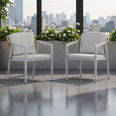 Ensemble de 2 chaises de salle à manger d'extérieur, chaises de patio en rotin tressé, fauteuil avec accoudoirs pour l'extérieur, terrasse et balcon près de la piscine, siège et coussin imperméables