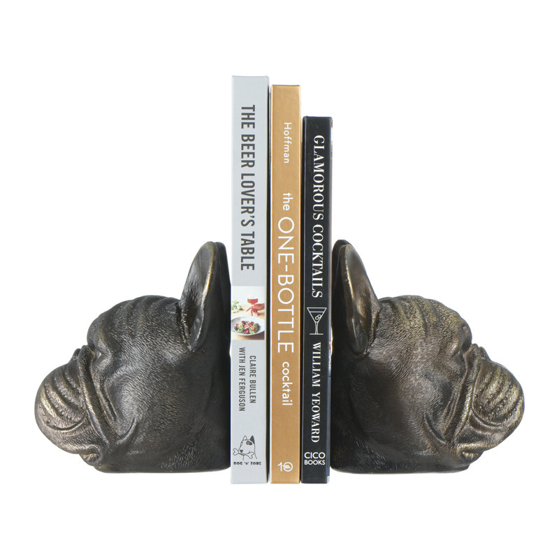 Decorative Antique Resin Dog Head Bookends Bronze