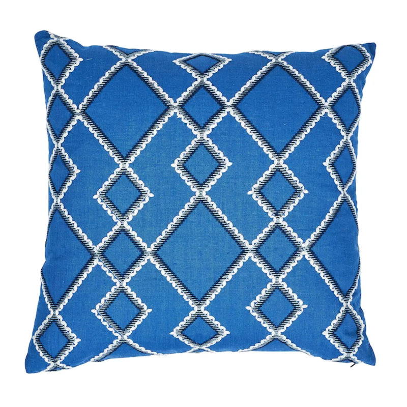 Branson Embroidery Pillow, 20" H x 20" W, Blue/Geometric