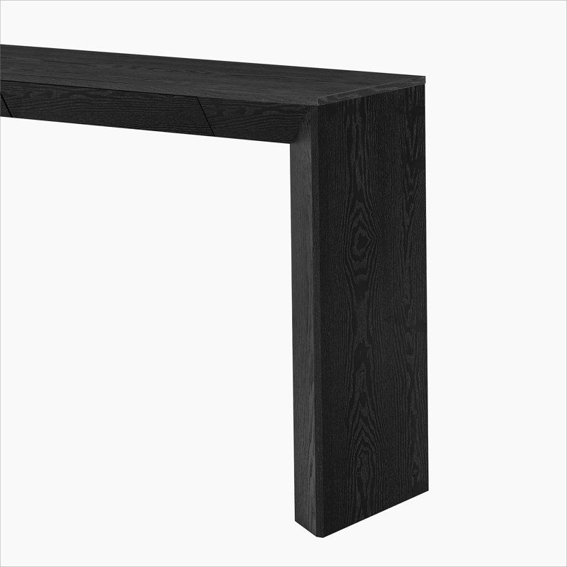60" Modern Farmhouse Console Table With 2 Concealed Drawers, Waterfall Design Entryway Table With Thickened Legs & Rustic Wood Grain For Living Room, Entryway & Hallway (Black)