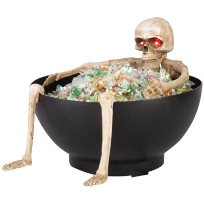  Red 7.5 in. LED Candy Bowl Grabbing Skeleton Halloween Decor