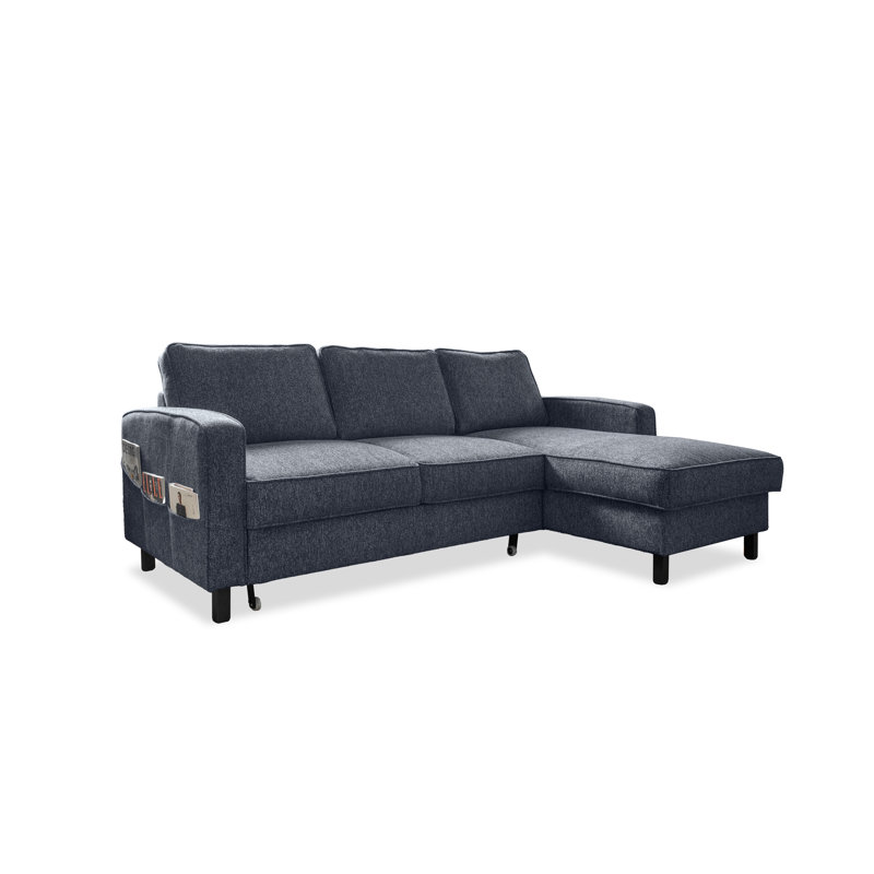 Molly Upholstered Corner Sofa Bed, Navy Blue, Right Hand Facing