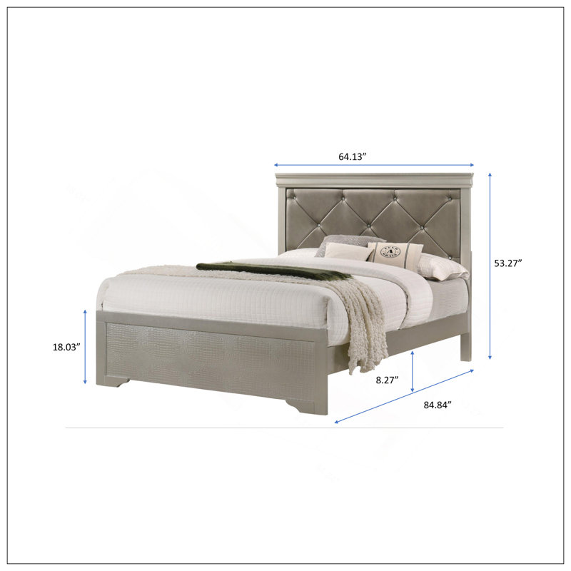 Mobilier de chambre à coucher capitonné en similicuir à boutons de cristal de style moderne avec panneau de lit grand format beige et champagne