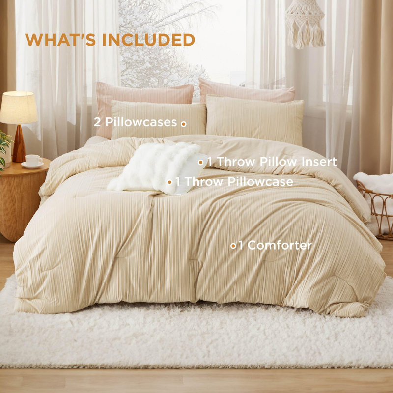 Ensemble de literie Fluffy, Édredon très grand et 3 pièces supplémentaires, Beige