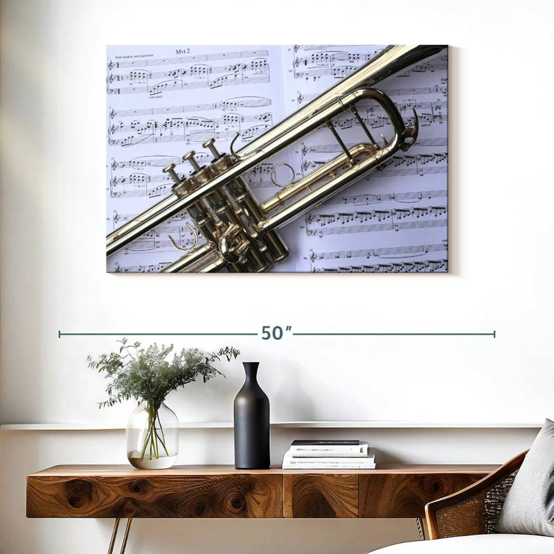 Abarca trompette et feuille de musique, H 26 po x l 39 po