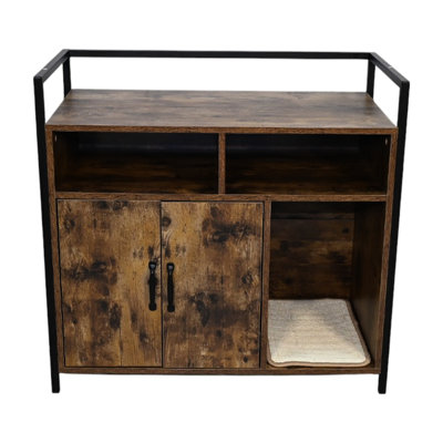 Bac à litière rustique en bois brun pour chat avec tapis à griffer intégré, idéal pour le salon, 61 lb d'espaces esthétiquement attrayants, 31,4 po de hauteur