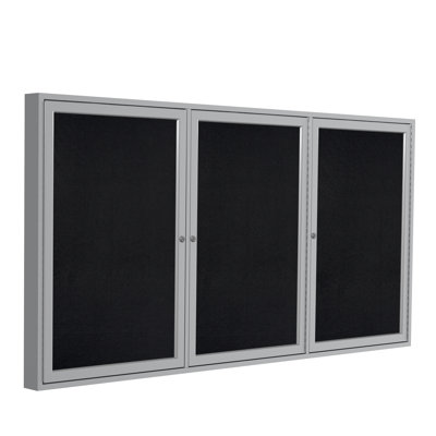 Ghent 3 Door Enclosed Recycled Rubber Bulletin Board with Satin Frame