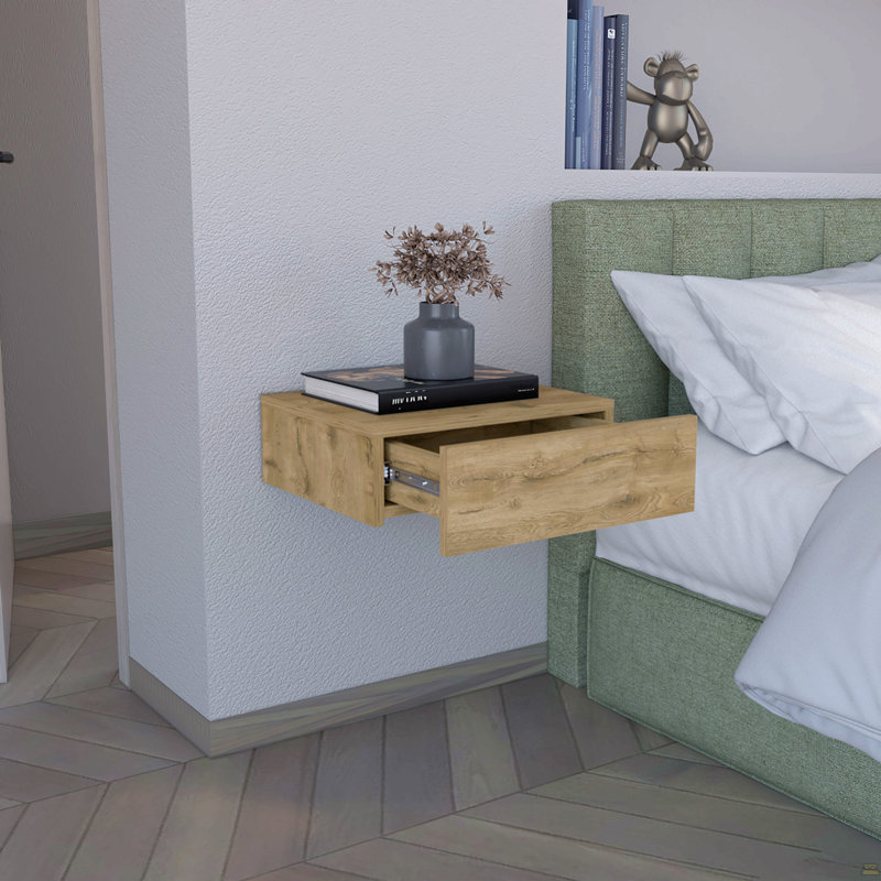 Table de chevet flottante H 5 po, tablette murale moderne avec tiroir, Beige