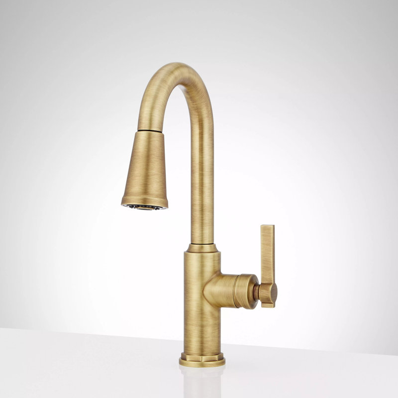 Greyfield Single Hole Pull Down Bar Faucet, Aged Brass