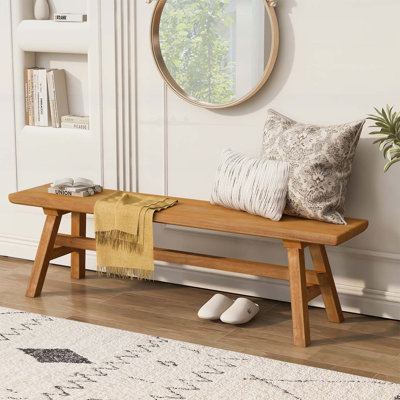 Banc de ferme en bois massif avec rangement rustique, finition naturelle pour l'intérieur et sièges polyvalents