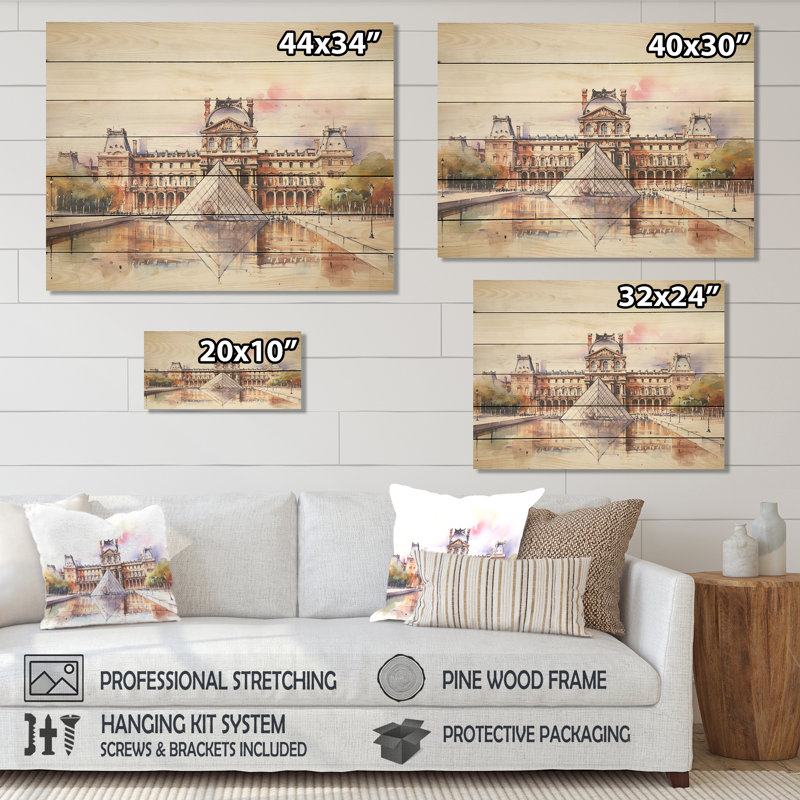 Paris Le Louvre Essence - City Paris sur impression sur bois, H 10 po x l 20 po