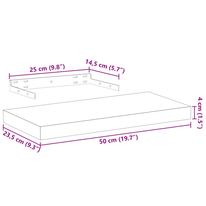 Rohitash Floating Shelf, 4cm H x 50cm W x 23.5cm