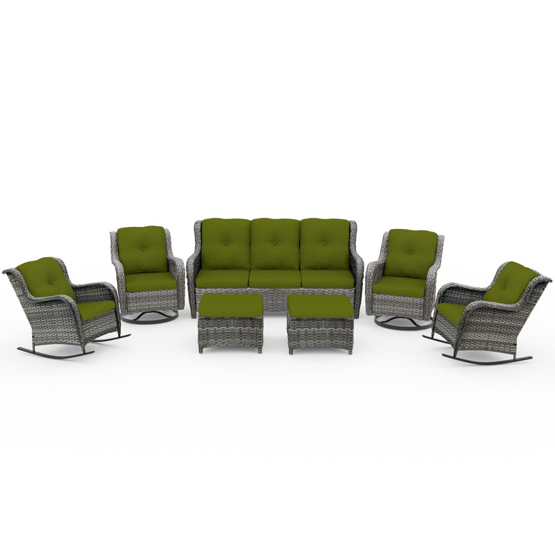 Loreley Wicker 7 - Person Patio Conversation Set with Cushions, Green