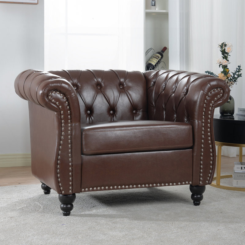 Byrom 32'' Faux Leather Sofa, 28.35" H x 38.98" L x 32.09" D, Dark Brown PU