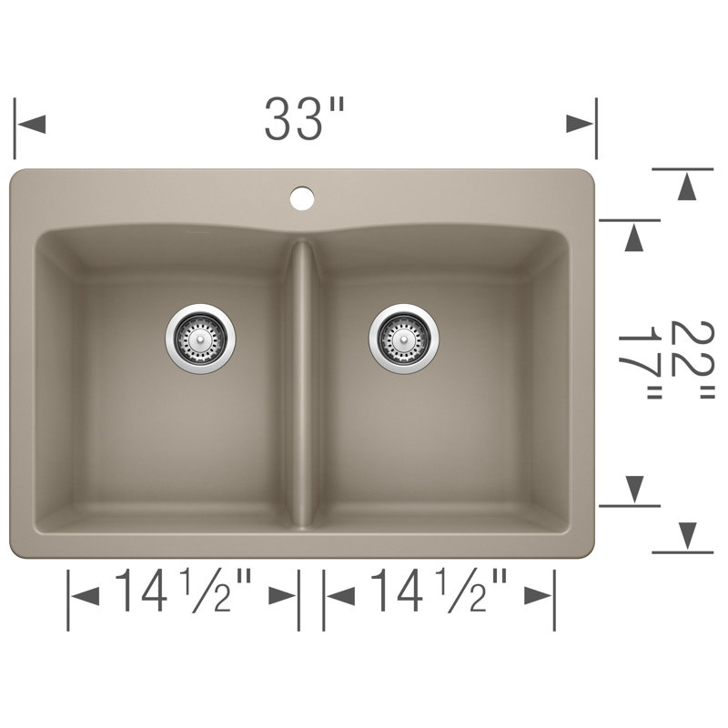 Diamond SILGRANIT 33" L x 22" W Double Bowl Drop-In/Undermount Kitchen Sink, Truffle