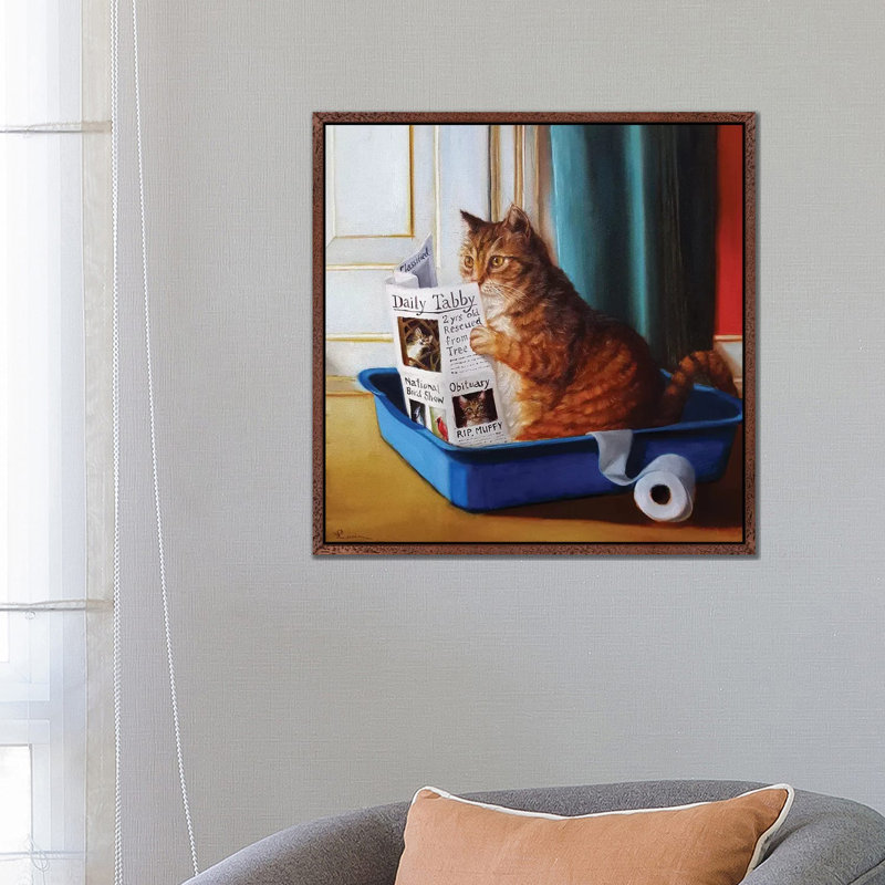 Kitty Throne by Lucia Heffernan - Print on Canvas, 45.72 cm H x 45.72 cm W, Classic Brown Wood Framed