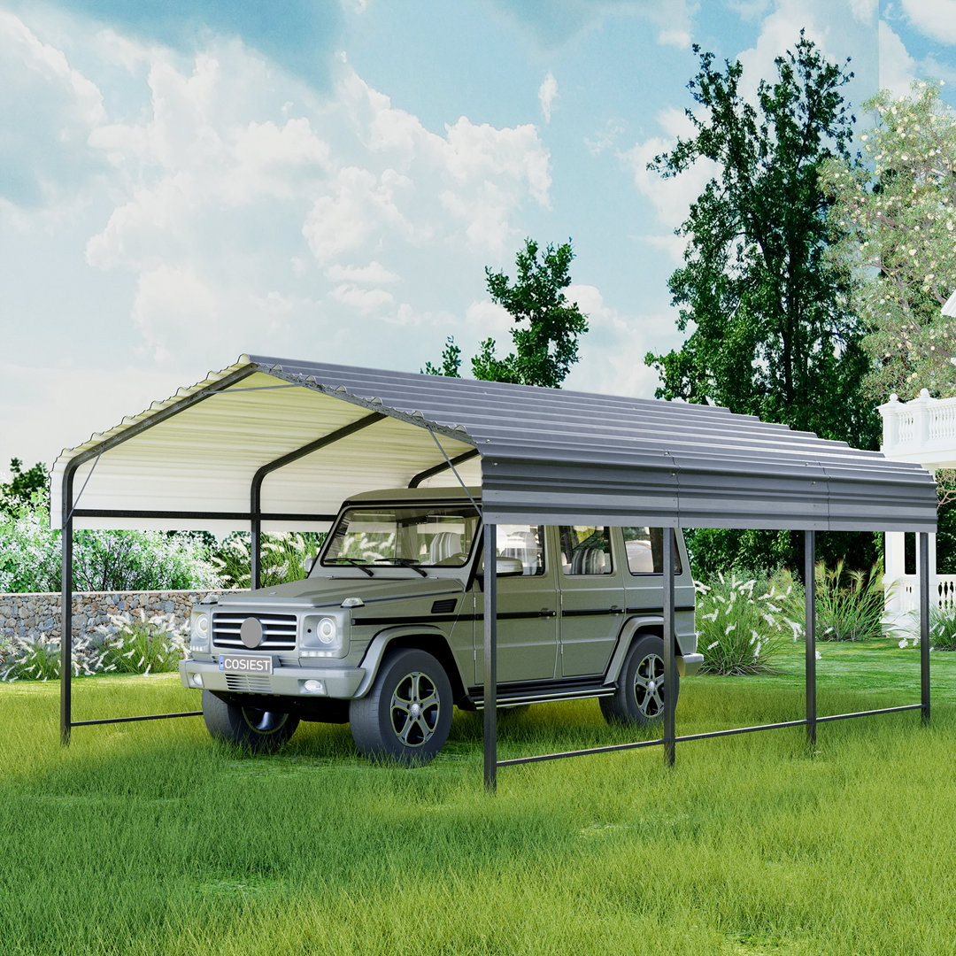  Heavy Duty Carport with Galvanized Steel Roof COSIEST Size: 10 Ft. W x 20 Ft. D