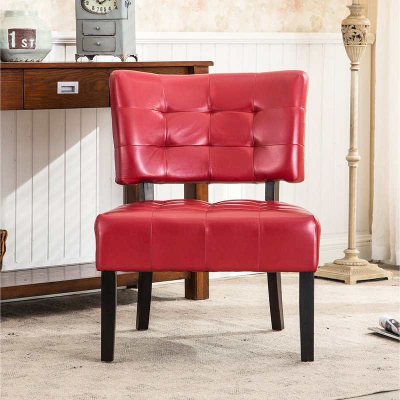 Fauteuil d'appoint surdimensionné rouge avec assise en cuir et revêtement de stabilité, Rouge