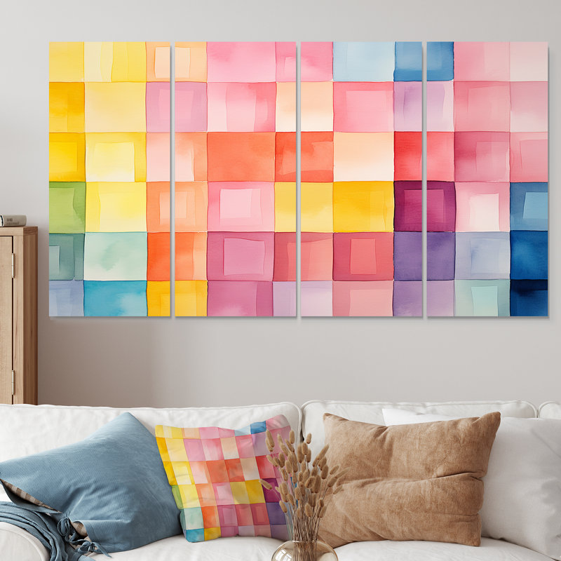 Paster Color Cubes Patterns II - Ensemble abstrait géométrique d'art mural 4 pièces, H 28 po x l 48 po