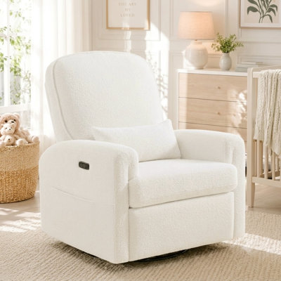 35" Modern Teddy Power Swivel Rocker Glider Nursery Recliner with Adjustable Headrest, USB & Type C Port,Removable Seat Cushion with Large Back Pillow