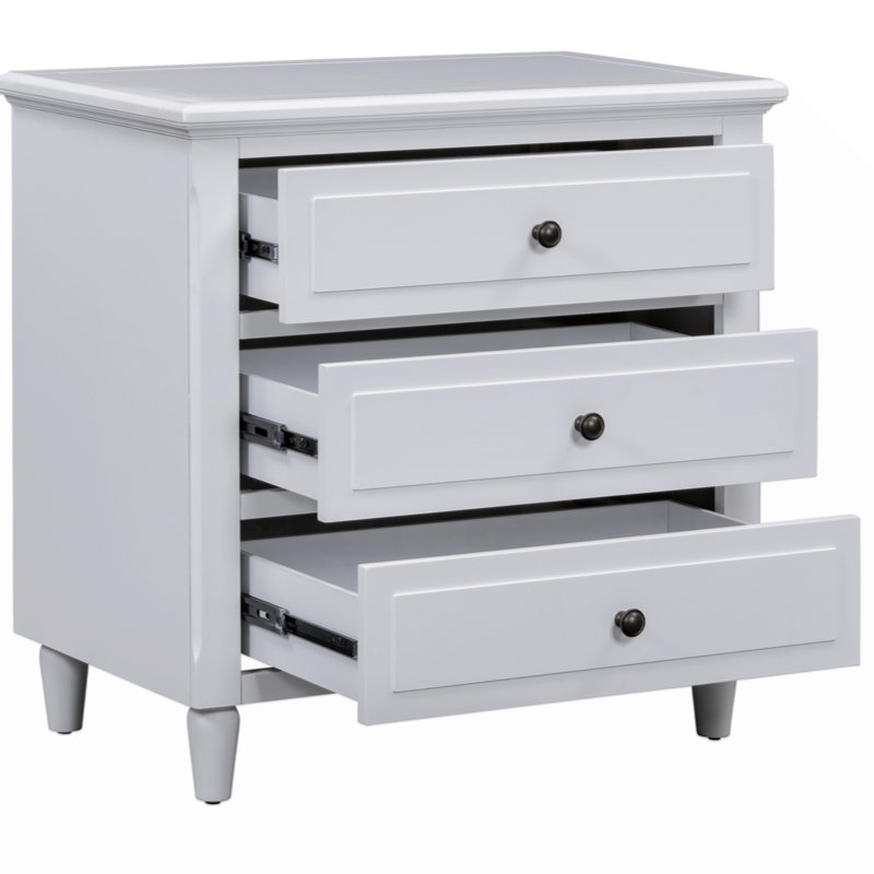 Hafner 3-Drawer Nightstand Storage Wood Cabinet, White