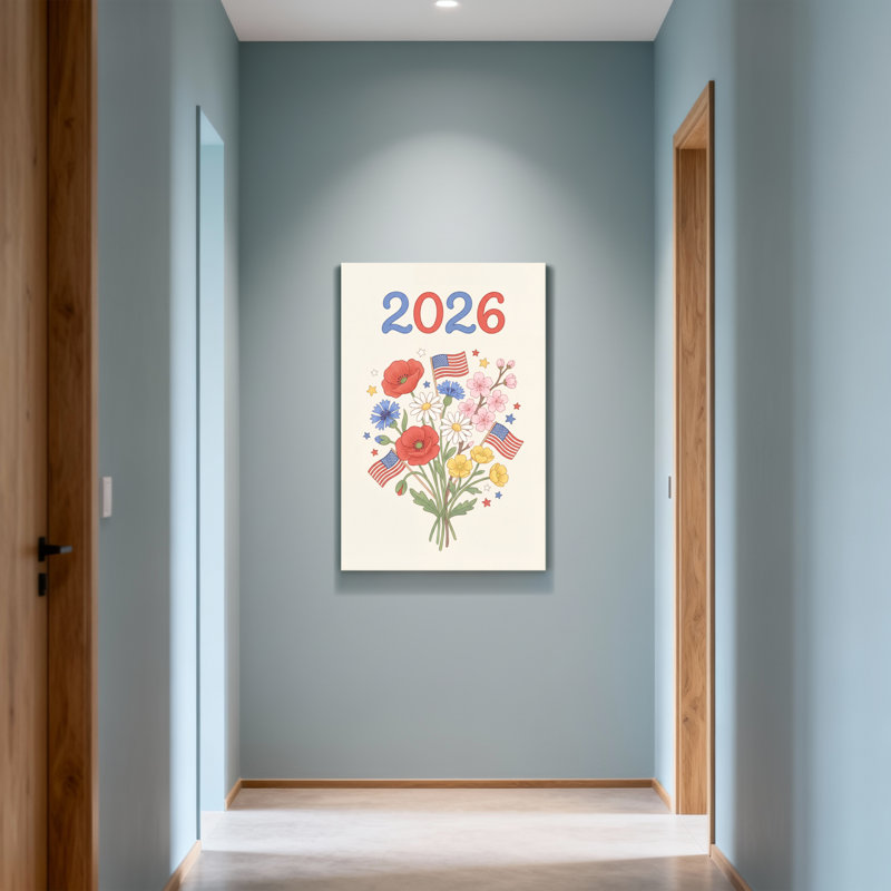 Bouquet floral tendance avec drapeaux et étoiles américains, H 24 po x l 36 po