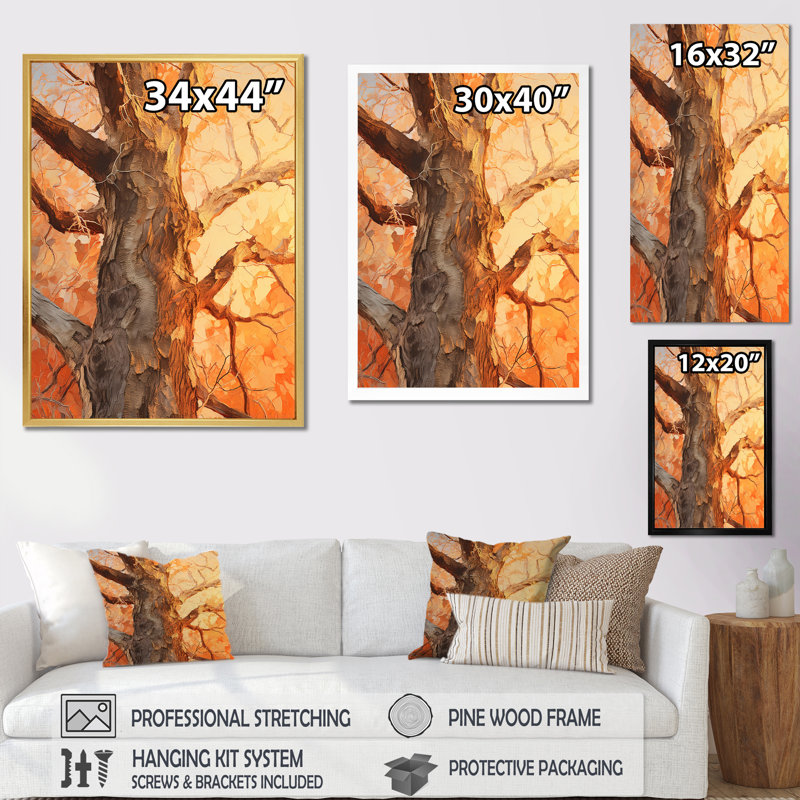 Tree Sycamores Peach Collage, reproduction d'art sur toile, Cadre simple argenté, H 20 po x l 12 po x P 1 po