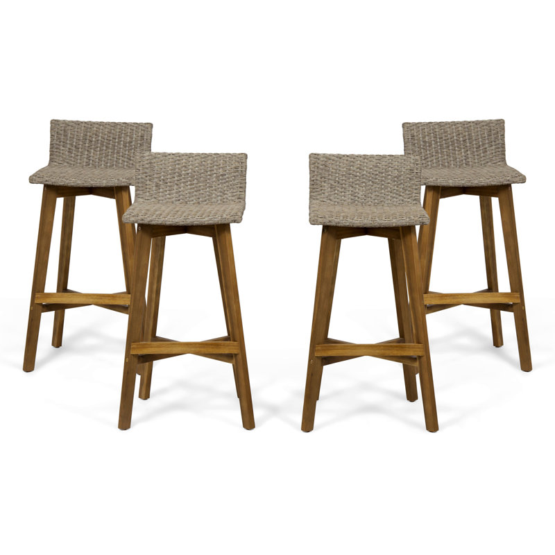Oxendine Outdoor 30.75'' Bar Stool, Teak Frame / Light Brown Cushion