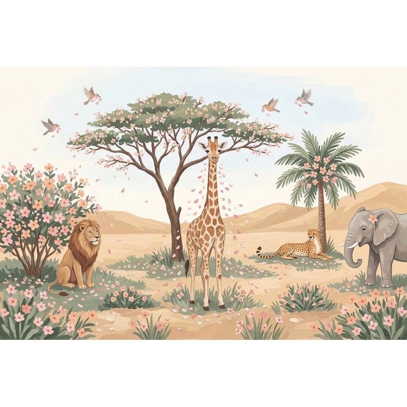 Papier peint safari, girafe, paysage de savane, 140 po x 108 po, Texturé non collé