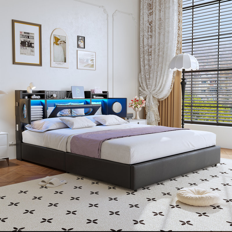 Upholstered Ottoman Storage Bed, European Double (140 x 200 cm), Black