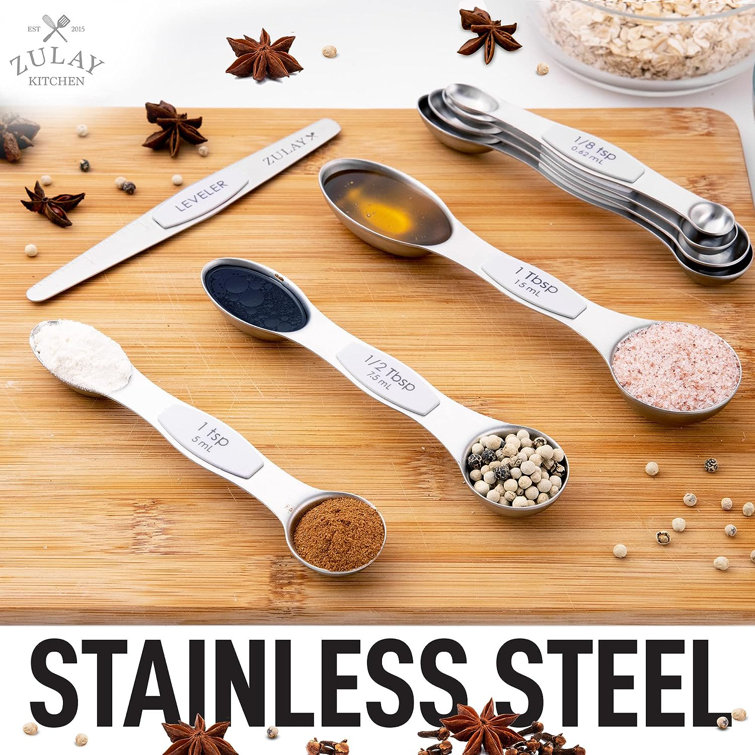 Zulay Kitchen Dual Sided Stainless Steel Magnetic Measuring Spoons Set of 7 - White