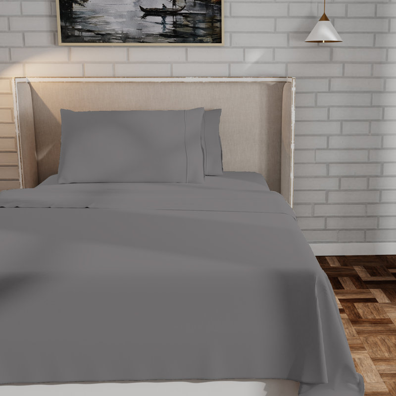 100% Organic Cotton Cool & Crisp Percale Weave Sheet Set - Sleep by Wayfair™, Twin Sheet Set with 1 Pillowcase, Dark Gray