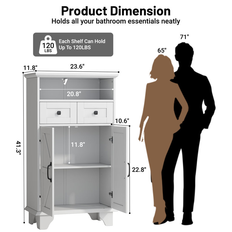 Tall Linen Cabinet Organizer, Freestanding Bathroom Storage Cabinet with 2 Doors & 2 Drawers, Farmhouse Towel Storage Cabinet