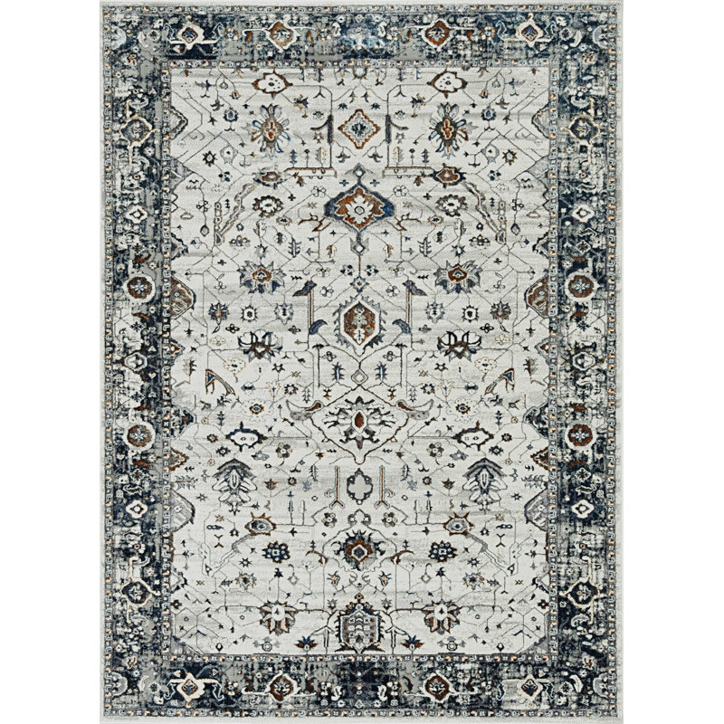 Raibeart Gray and Ivory Floral Distressed Area Rug, Rectangle 3'2" x 4'6"