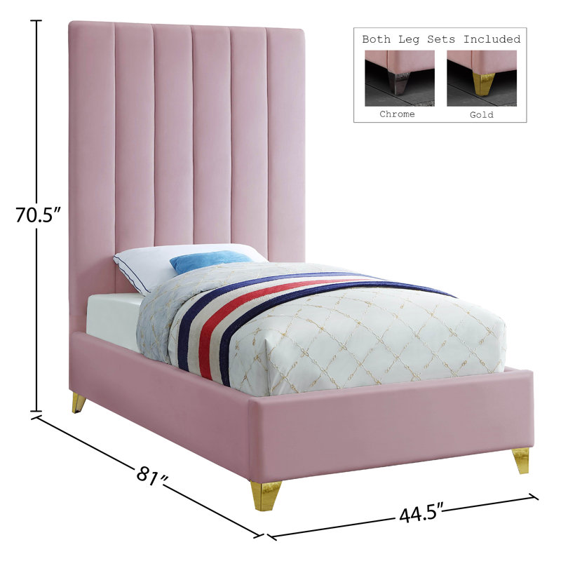 Lit plateforme tapissier Sibert, Simple, Velours rose