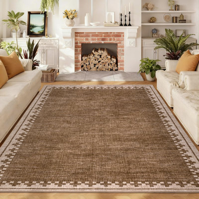 Modern Bordered Washable Area Rugs for Living Room Bedroom, Stain Resistant & Non Shedding Cozy Soft Low Pile Carpet