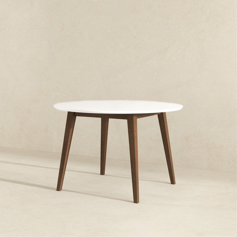 Table de salle à manger Paloma Mid-Century, H 29,7 po x L 43,3 po x l 42,8 po, Blanc, Brun
