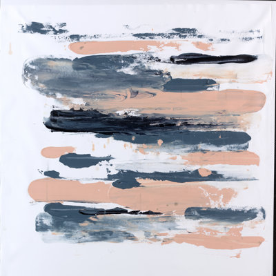Blush Navy Paint Strokes 1 - Wrapped Canvas Painting