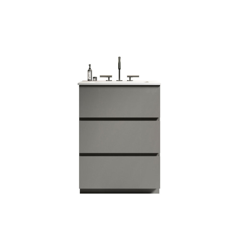 Modern Gray Bathroom Sink - Spacious & Silent Storage Vanity Gray, Functional Design, Gray, 23"