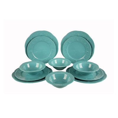 Fulya 12-Piece Porcelain Dinnerware Set, Turquoise