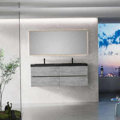 Meuble-lavabo flottant avec lavabo, armoire de rangement murale, lavabos doubles, tiroirs à fermeture en douceur, idéal pour les salles de bain modernes
