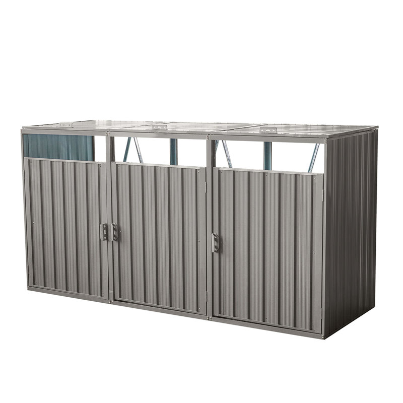 Remise à poubelle extérieure en métal gris pour poubelle - peut contenir 3 canettes, fabriquée en acier galvanisé robuste, facile à nettoyer dans les magasins, ventilée,