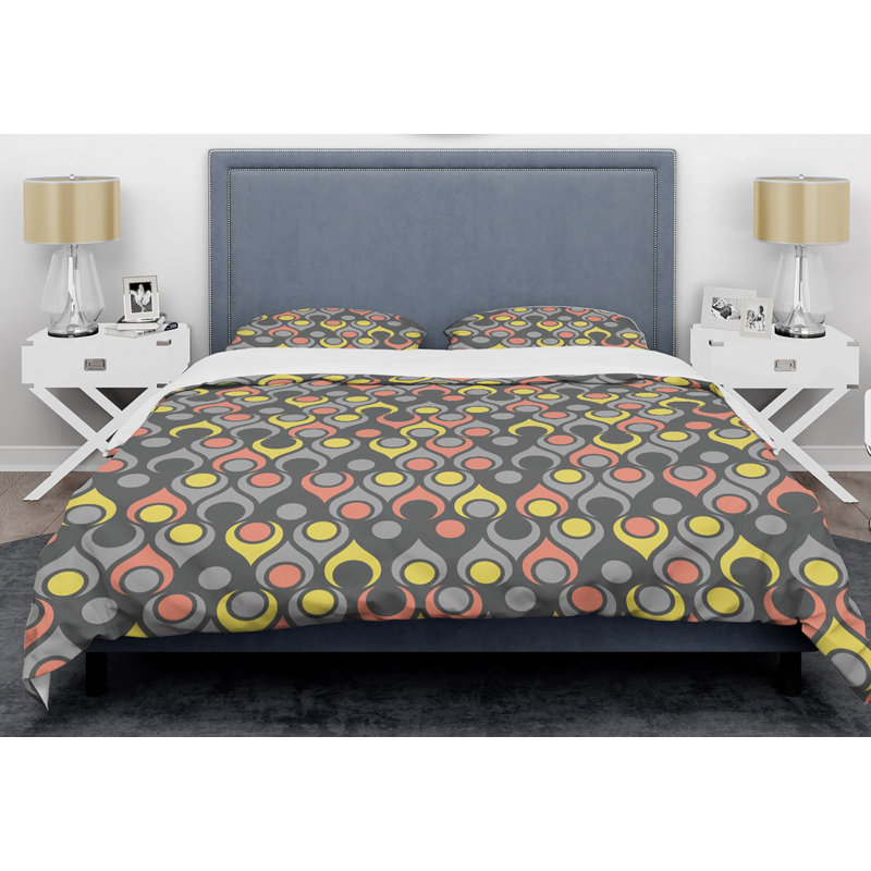 Ensemble de literie de style rétro Mid-Century rétro Art déco, Housse de couette double / grand et 2 taies décor