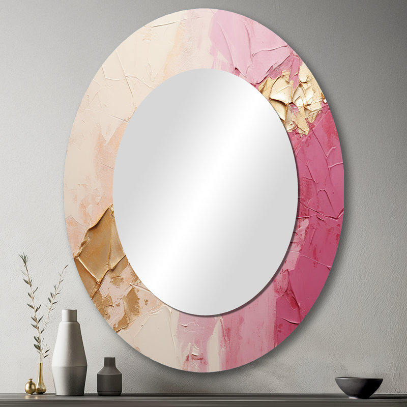 Miroir mural ovale rose sur métal rose, 43 po x 33 po