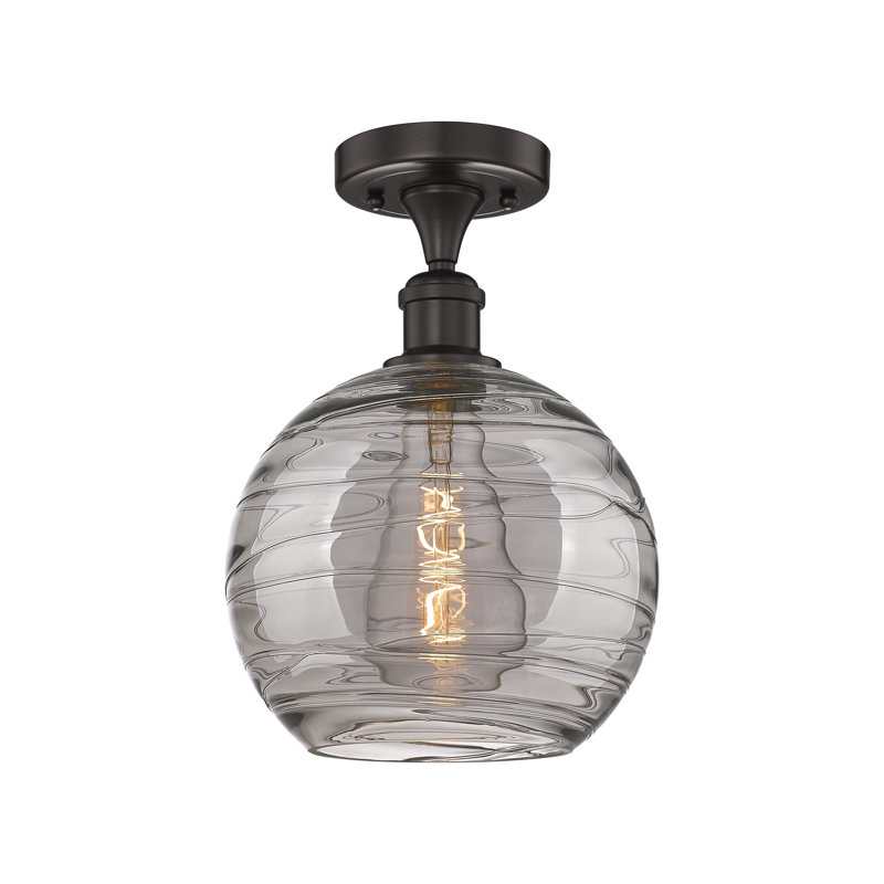 Plafonnier semi-encastré 1 lumière, Bronze huilé, H 11,75 po x l 8 po x P 8 po